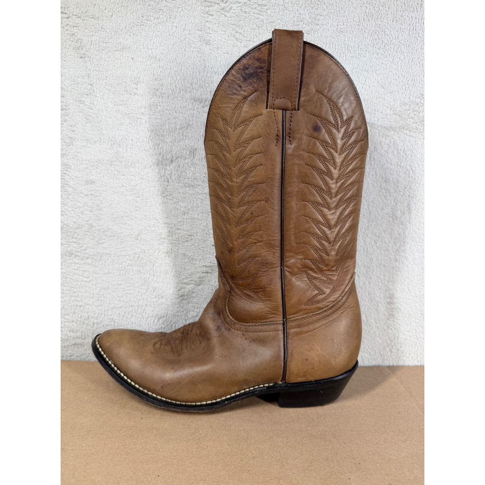 Justin Junior Western Boots Women 6.5D Tan Leather Stitched Pointed Toe 1050Y